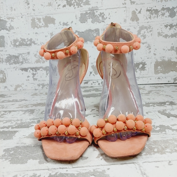 New Sam Edelman Luella Peach Leather Ankle Strap heeled Sandal C859 - Picture 3 of 12